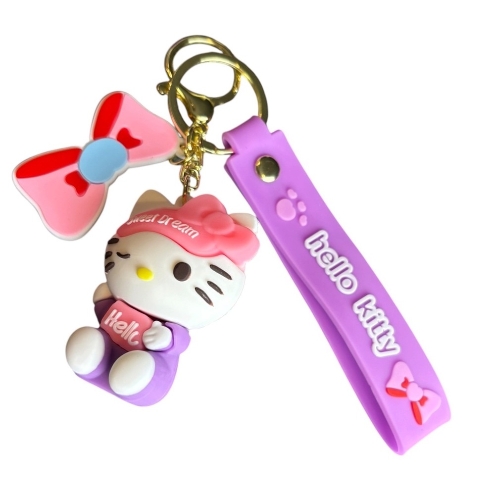 Hello Kitty Women's Purple Pink Silicone Charm Keychain 10" Key Ring